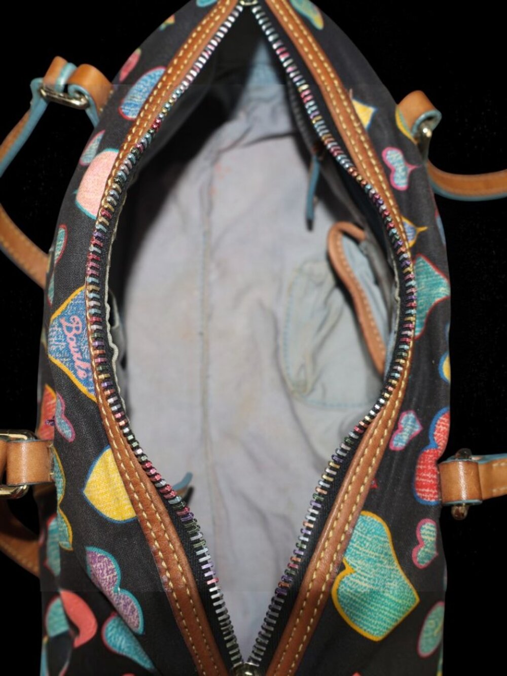 Vintage Dooney & Bourke Doodle Double Handle Multicolor Heart Barrel Bag - Picture 13 of 16